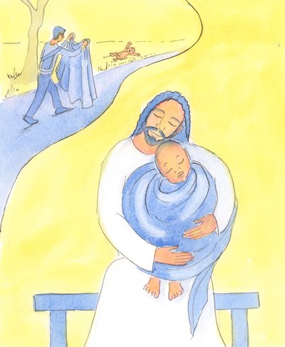 Mesih, zorluklarımızda bizi teselli etmekte hızlıdır, 2004 (kağıt üzerinde w/c) by Elizabeth Wang