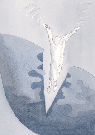 Mesih kalplerimizin korkunç karanlık derinliklerine sevgiyle sıçrar., 2001 (kağıt üzerinde w/c) by Elizabeth Wang