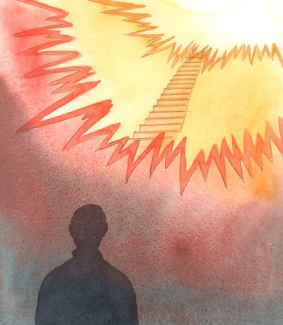 İsa bazen bize cennete giden yolu gösterir, 2005 (kağıt üzerine suluboya) by Elizabeth Wang