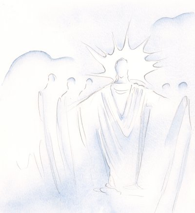 Kapı olan Mesih, Heavenly şirkette bizi ileri geri götürür, 2000 (kağıt üzerinde w/c) by Elizabeth Wang