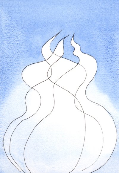 Her İlahi Kişi, her alev aynı İlahi Doğaya sahiptir. Birlikte tek Tanrı, tek Ateş, 2002 (kağıt üzerinde w/c) by Elizabeth Wang