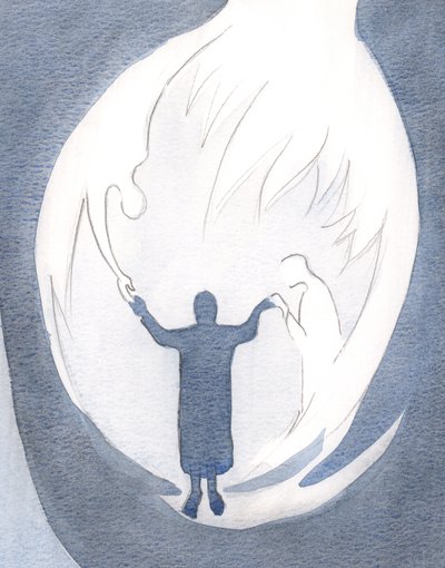 Üç İlahi Kişiden her biri sadık ruhta sürekli iş başındadır, 2000 (kağıt üzerinde w/c) by Elizabeth Wang
