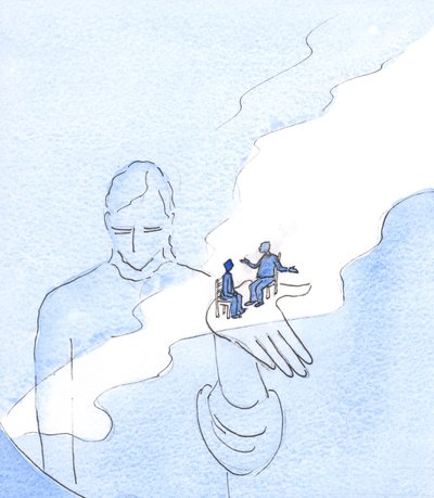 Tanrı, varlığını sorgulayanlar da dahil olmak üzere her şeyi ve tüm insanları varoluşta tutar, 2003 (kağıt üzerinde w/c) by Elizabeth Wang