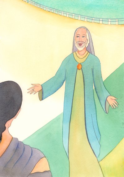 Baba Tanrı, erdemde başarısız olan bir kişi daha sonra tövbe ettiğinde sonsuz nezaketle bakar, 2004 (kağıt üzerinde w/c) by Elizabeth Wang