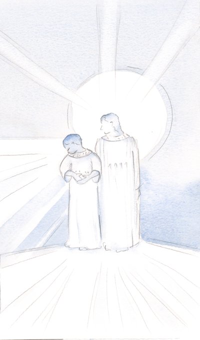 Beni kendi giysisini giymeye ve işini sevgiyle yaparak "başka bir Mesih" olmaya davet etti, 2000 (kağıt üzerinde w/c) by Elizabeth Wang