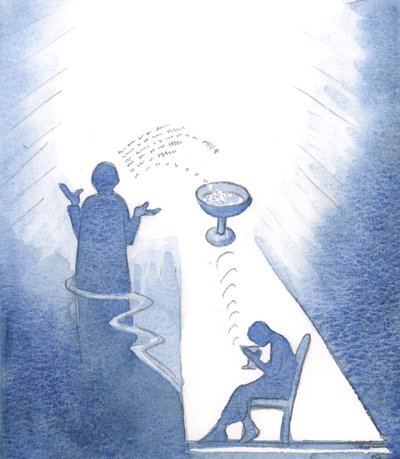 Birinin iyiliği için dua eden tek bir "Hail Mary"nin, tanınmasa bile anında ferahlık getirdiğini gördüm., 2000 (kağıt üzerinde w/c) by Elizabeth Wang