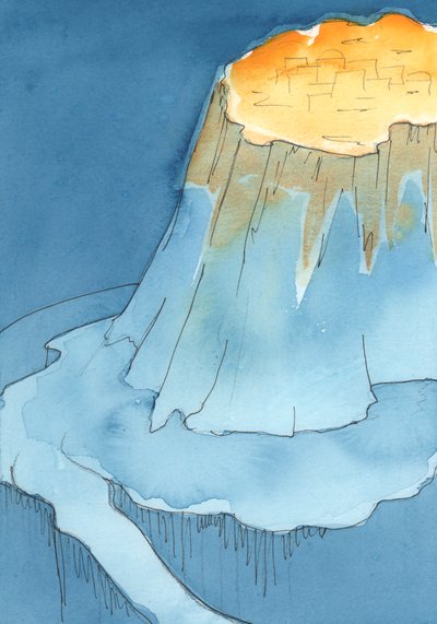 Üzerinde büyük bir dağ olan dünya küresini gördüm, 2003 (kağıt üzerinde w/c) by Elizabeth Wang
