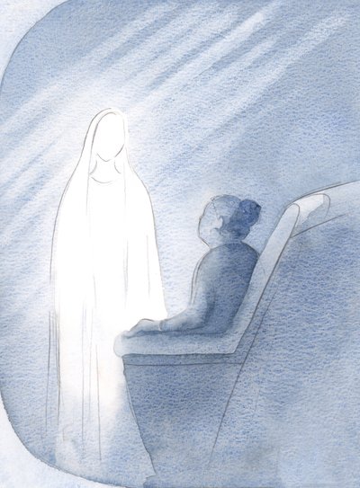 Bu kraliçe ve gerçek anne olan Meryem Ana ile duada kaldım, ondan kilise ve dünya için yardım istedim, 2000 (kağıt üzerinde w/c) by Elizabeth Wang