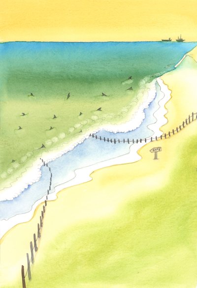 Bir kişiyi tehlikeye doğru yönlendirirsek, ister kumsalda, ister kötü kitaplar yayınlayarak veya yaşamın herhangi bir alanında olsun, yaralanmalarından sorumluyuz, 2003 (kağıt üzerinde w/c) by Elizabeth Wang