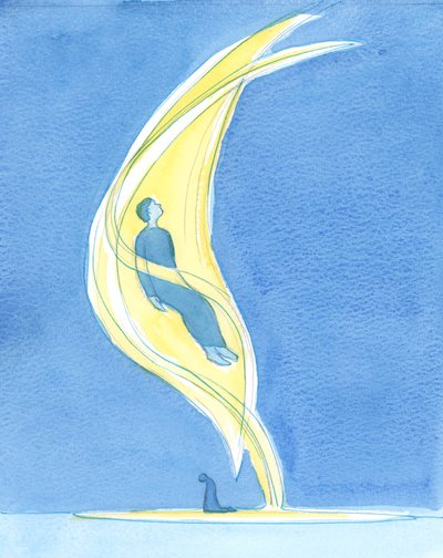 Tefekkürde sanki büyük bir "nefes" içinde tutulabiliriz: Kutsal Ruh olan "rüzgar"da tutulur, 2003 (kağıt üzerinde w/c) by Elizabeth Wang