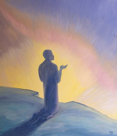 İsa yeryüzündeki yaşamında Babasına övgü ve şükranla dua etti, 2001 (gemide petrol) by Elizabeth Wang