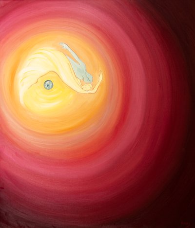 Tanrı ile birlikteliğimizde, evrende sıçrayan çocuklar gibiyiz, oynayan aşıklar, yuvarlanan köpek yavruları, 2002 (gemideki petrol) by Elizabeth Wang