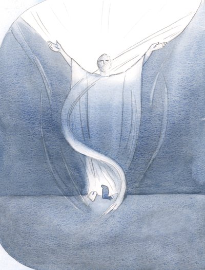 Karanlıkta, üstümde dua edercesine uzanmış kollarını gördüm, göremediğim ihtişama doğru uzandı., 2000 (kağıt üzerinde w/c) by Elizabeth Wang