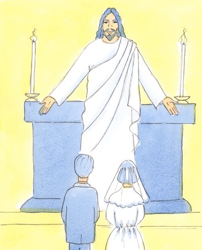 İlk Komünyonunu yapan çocuklara Gerçek Varlık ve kutsal ve saf hayatlar hakkında öğretilmesi önemlidir, 2004 (kağıt üzerinde w/c) by Elizabeth Wang