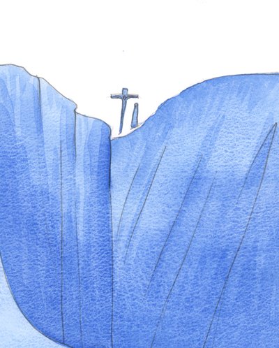Günahkarları uçurumdan kurtarmak için ölürken, Mesih ve Leydimiz dünyanın kıyısında birlikteydiler, 2002 (kağıt üzerinde w/c) by Elizabeth Wang