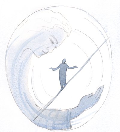 Gurur ya da umutsuzluğa düşmek üzereyken İsa dengemizi korumamıza yardım edebilir, 2000 (kağıt üzerinde w/c) by Elizabeth Wang