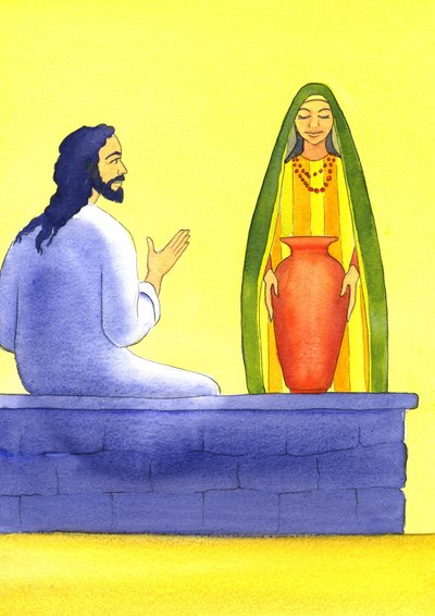 İsa kuyuda Samiriyeli kadınla tanışıyor, 2001 (kağıt üzerinde w/c) by Elizabeth Wang