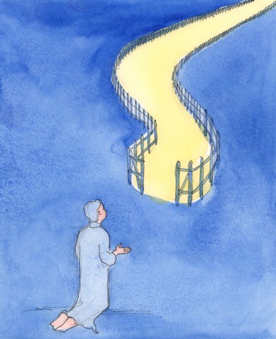 İsa hayata açılan dar bir kapı ve zorlu bir yol olduğunu söyledi, 2004 (kağıt üzerinde w/c) by Elizabeth Wang