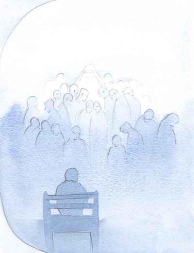 Tüm sevgilileri duada listelediğim için Mary huzur içinde bekledi - rahipler ve diğerleri., 2001 (kağıt üzerinde w/c) by Elizabeth Wang
