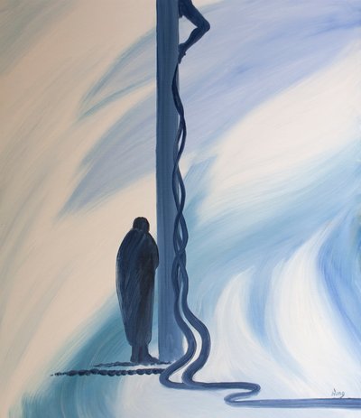 İsa Mesih, bizi günahlarımızdan kurtarmak için Kıymetli Kanını çarmıhta döktü, 2001 (gemide petrol) by Elizabeth Wang