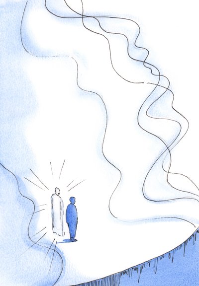 Sadece Mesih aracılığıyla Tanrılığın ezici saflığı ve gücüyle yüzleşebiliriz, 2002 (kağıt üzerinde w/c) by Elizabeth Wang