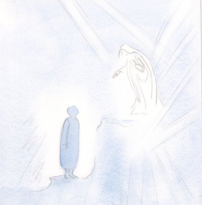 Kutsal Leydimiz lütuf ve kutsallıkta bizden çok daha üstündür, ancak Ona yaklaşmaktan korkmamalıyız., 2001 (kağıt üzerinde w/c) by Elizabeth Wang