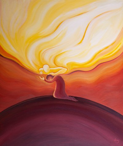 En küçük dualarımız, sevgili çocuğunu okşayan bir baba gibi olan Tanrı tarafından memnuniyetle karşılanır, duyulur ve ödüllendirilir, 2001 (gemide petrol) by Elizabeth Wang