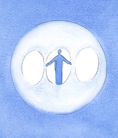 Kutsal Üçlü, merkezde Tanrı-insan Mesih ile Üçlü Işık olarak görülebilir, 2003 (kağıt üzerinde w/c) by Elizabeth Wang