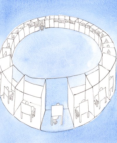 Azizler Cemaati, uzaktakileri birleştirebilen bir Katedral kubbesindeki fısıldayan bir galeri gibidir, 2003 (kağıt üzerinde w/c) by Elizabeth Wang