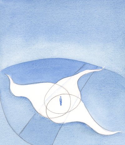 İlahi Kişiler, varlığı ve koruması bizi dünyevi yolculuğumuzda saran bir ateşte üç alev gibidir, 2001 (kağıt üzerinde w/c) by Elizabeth Wang