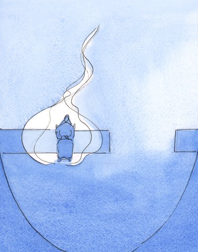 Baba bizi görkemiyle giydirebilir. Ben yaşayan bir alevim, dedi, Mesih ile bir dua dua ederken, 2002 (kağıt üzerinde w/c) by Elizabeth Wang