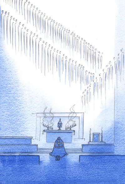 İtikadında hayatlarını kabul ettiğimiz semavi dostlar etrafımızda toplanmıştır. Biz bir aileyiz, 2002 (kağıt üzerinde w/c) by Elizabeth Wang