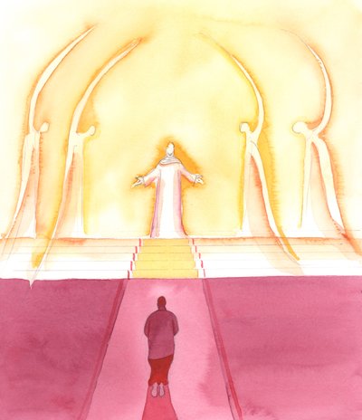 Kilisedeki Kutsal Melekler bana şöyle dedi: "Yaptığımız gibi yap", 2000 (kağıt üzerinde w/c) by Elizabeth Wang