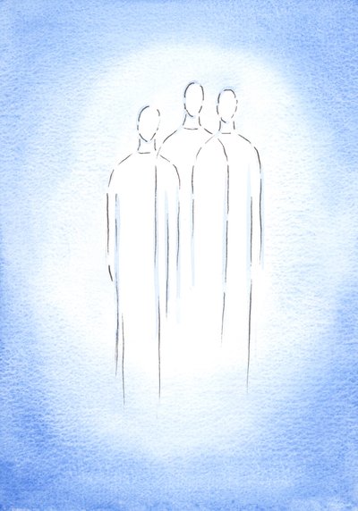 Kutsal Üçlü, Tek Tanrı, üç Kişi, göz kamaştırıcı bir ihtişam içinde Hristiyanın ruhunda yaşar, 2002 (kağıt üzerinde w/c) by Elizabeth Wang