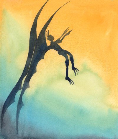 En büyük düşüş, kişi Tanrı ile yakınlığın doruklarından günahın derinliklerine kaydığı zaman gerçekleşir, 2005 (kağıt üzerine suluboya) by Elizabeth Wang