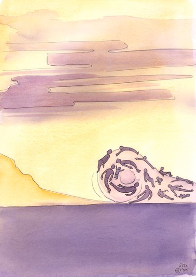 Ayin, büyük bir okyanus dalgası gibidir. Aktif olarak dalarsak, bizi Cennetin kıyılarına taşıyabilir, 2003 (kağıt üzerinde w/c) by Elizabeth Wang