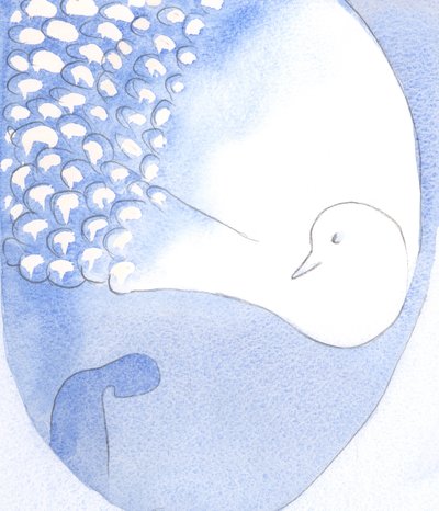 En Kutsal Ruh - göz kamaştırıcı beyaz tüyleri olan güzel bir kuş olarak görülüyor - bizde var ve iş başında, 2001 (kağıt üzerinde w/c) by Elizabeth Wang