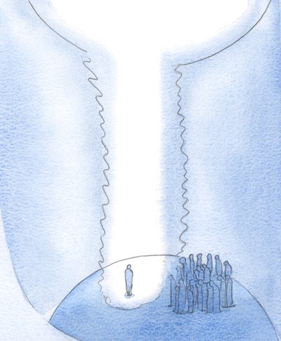 Kendini boş arzulardan boşaltan ruh, Mesih için yeryüzünde bir yer açar ve Cennet ve dünya birleştirilir, 2000 (kağıt üzerinde w/c) by Elizabeth Wang
