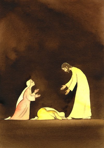 İki Marys with the Risen Christ, 2001 (kağıt üzerinde w/c) by Elizabeth Wang
