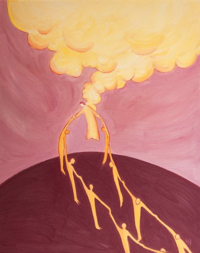 Yükselişi aracılığıyla Mesih, insanlar ve Tanrı arasında güçlü bir bağlantı sağlar çünkü O hem gerçek Tanrı hem de gerçek insandır, 2002 (gemide petrol) by Elizabeth Wang