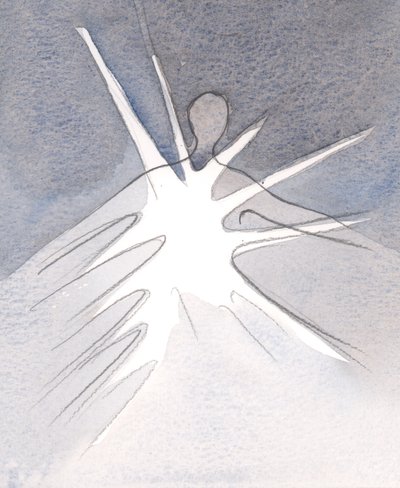 Bir ruhun kendini vermesiyle, Tanrı, lütfunu ve kutsamalarını dökerek o ruh aracılığıyla iyilik için hareket eder., 2001 (kağıt üzerinde w/c) by Elizabeth Wang