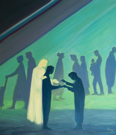 En küçük sözlerimiz ve eylemlerimizle Mesih sevgisini diğer insanlara gösterir, 2000 (gemide petrol) by Elizabeth Wang