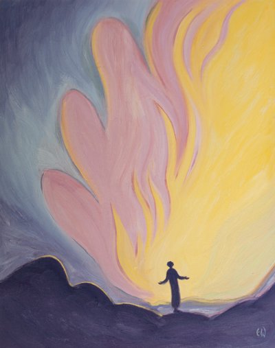 Tefekkür hediyesi aracılığıyla bir ruh, Kutsal Üçlü, 2000 (gemideki petrol) olan müthiş aşk ateşini görebilir. by Elizabeth Wang