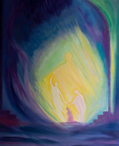 Bir lütuf halinde yaşadığımızda, ruhumuzdaki Üç İlahi Kişiyi sever ve taparız, 2000 (gemide petrol) by Elizabeth Wang