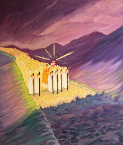 Kutsal Yazılar ve Kilisenin Öğretisi rehberliğinde Kutsal Gelenekte yürüyoruz, 2001 (gemide petrol) by Elizabeth Wang