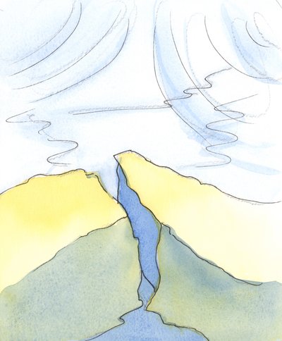 Birisi aniden Tanrı tarafından aydınlandığında, sanki bir denizaltı depremi oluyormuş gibi, 2003 (kağıt üzerinde w/c) by Elizabeth Wang