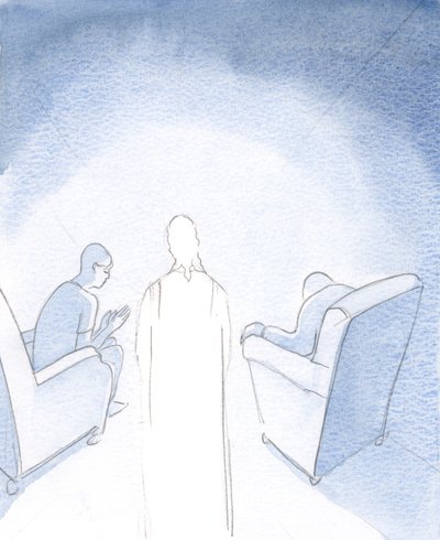 İsa adına dua etmek için iki veya üç kişi toplandığında, aralarında oradadır, 2000 (kağıt üzerinde w/c) by Elizabeth Wang