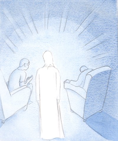 İsa adına dua etmek için iki veya üç kişi toplandığında, aralarında oradadır, 2000 (kağıt üzerinde w/c) by Elizabeth Wang