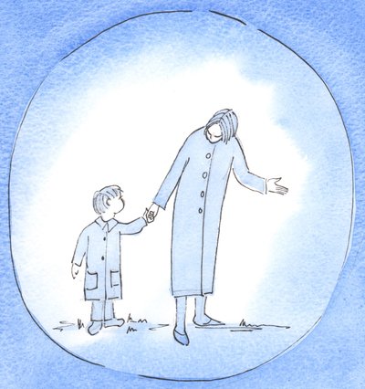 İhtiyacı olan birine rehberlik edip yardım ettiğimizde, küçük bir çocuğa yol gösteren, talimat veren ve cesaret veren bir anne gibi olabiliriz, 2003 (kağıt üzerinde w/c) by Elizabeth Wang