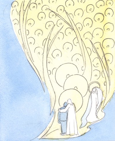 Ne zaman İsa adına dua etsek, karanlıkta veya yalnızlıkta bile, tüm Cennet şirketinin hayatını paylaşırız, 2004 (kağıt üzerinde w/c) by Elizabeth Wang
